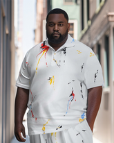 Men's Plus Size Simple Paint Graffiti Polo Shirt Trousers Suit